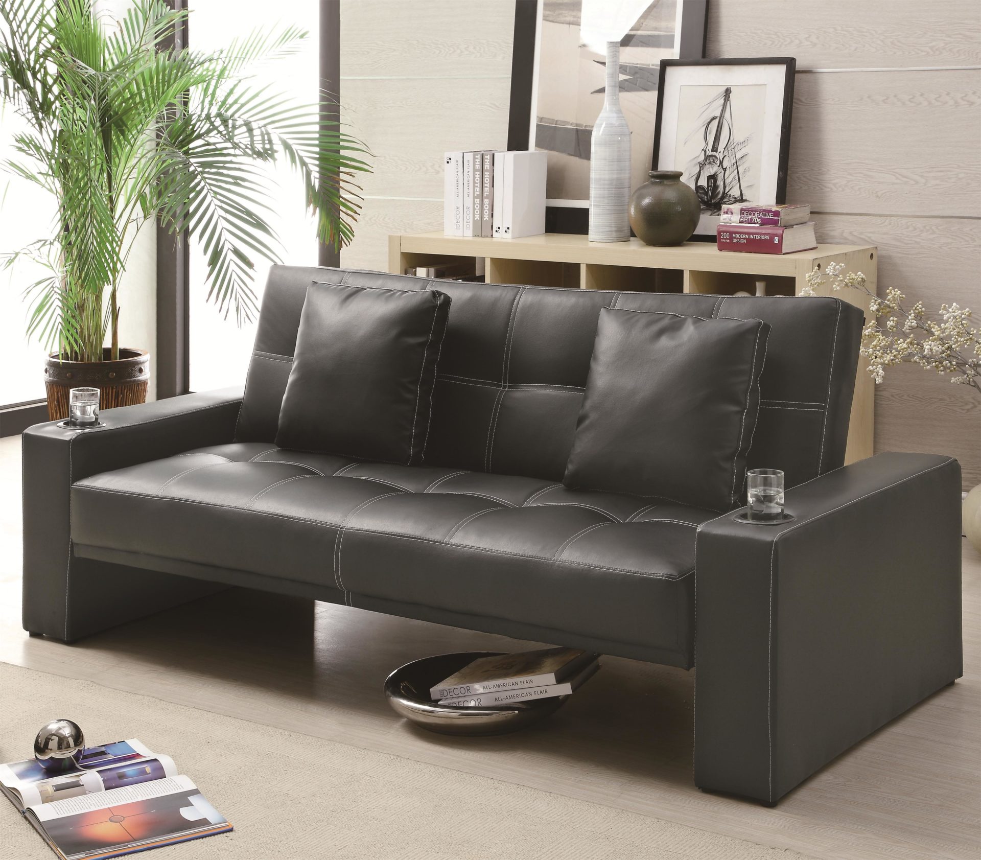 Futon Sofa Sleeper With Cup Holders   Futon World