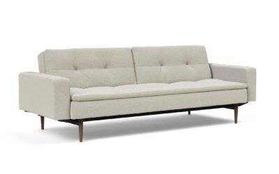 Dublexo Styletto Sofa Bed Dark Wood w Arms Mixed Dance Natural