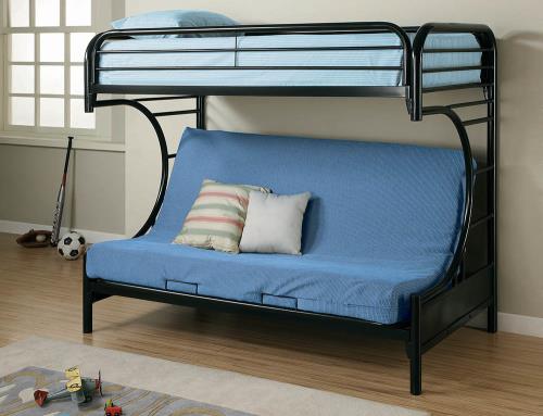 Twin Over Full Futon Metal Bunk Bed C, Black Metal Futon Bunk Bed