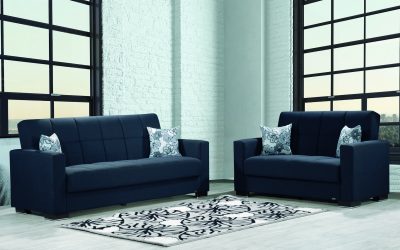 Armada Sofa Sleeper & Loveseat Denim Dark Blue Fabric