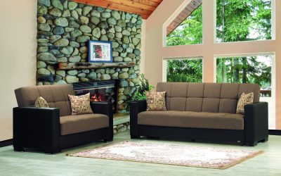 Armada Sofa Sleeper & Loveseat Brown Leatherette Brown Fabric