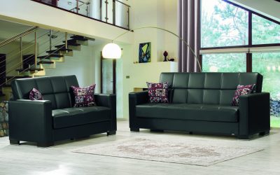 Armada Sofa Sleeper & Loveseat Black Leatherette