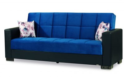 Armada Sofa Sleeper Microfiber Emerald Blue with Black Leatherette