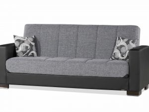 Armada Sofa Sleeper Gray Fabric with Black Leatherette
