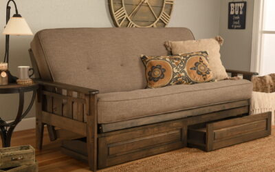 Tucson Full Wood Frame with Futon Mattress Rustic Walnut Finish with Drawer Set