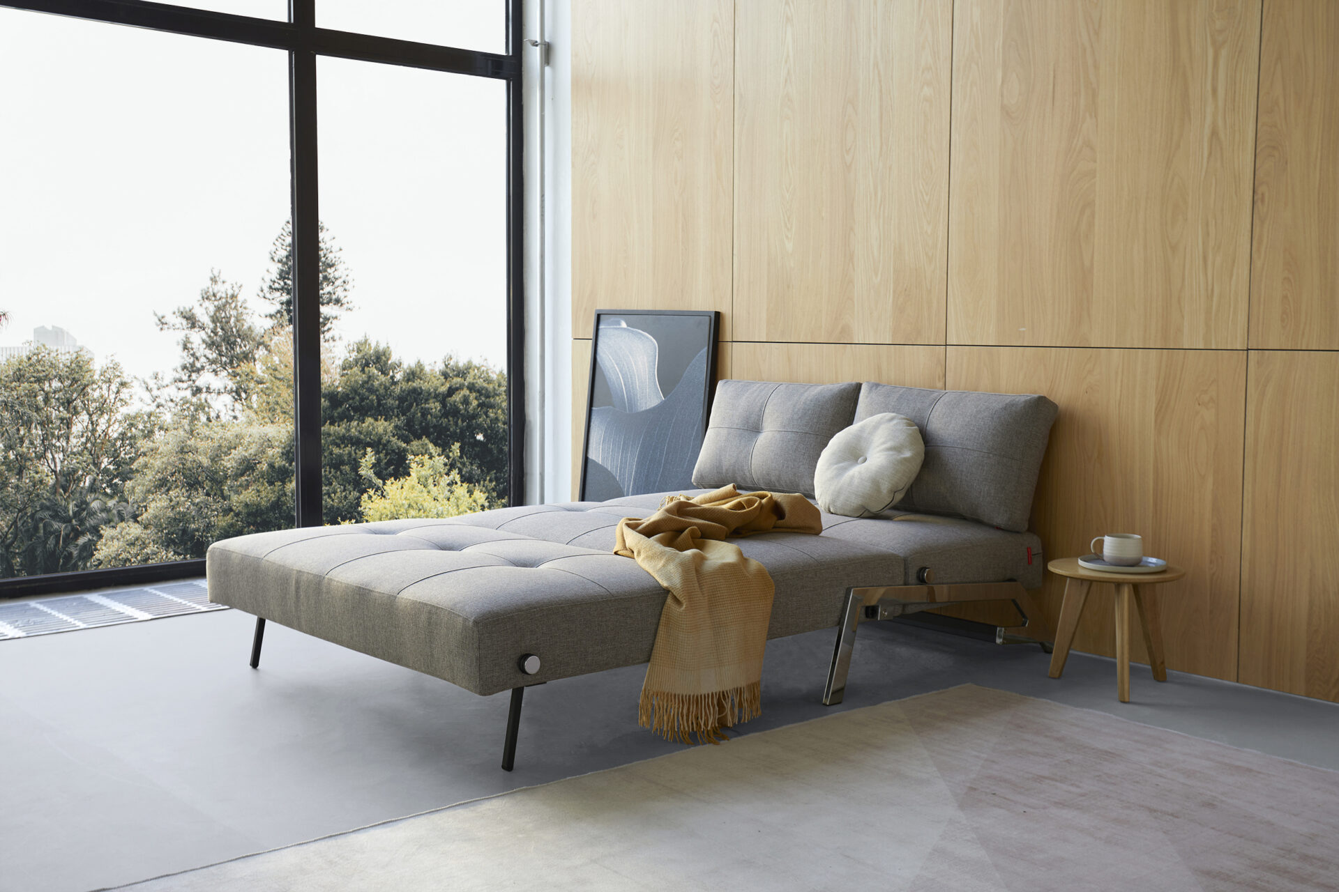 Sofa Bed Grey W Chrome Leg