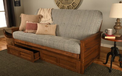 Lexington Full Wood Futon Frame with Mattress and Drawers in Weathered Brown