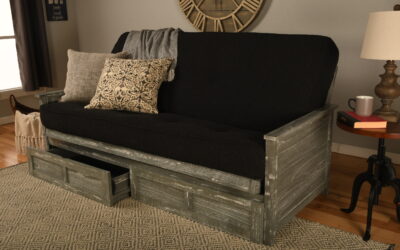 Lexington Wood Futon Frame with Mattress and Drawers Weathered Gray