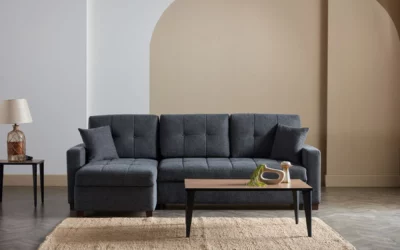 Mocca Queen Sleeper Sectional Dupont Anthracite
