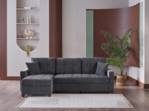 Mocca Queen Sleeper Sectional Selma Gray