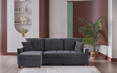 Mocca Queen Sleeper Sectional Selma Gray