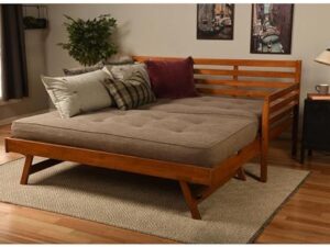 BoHo Daybed Barbados with Pop-Up Trundle and 2 Twin Futon Mattresses Linen Stone