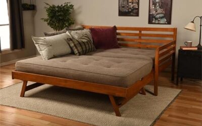 BoHo Daybed Barbados with Pop-Up Trundle and 2 Twin Futon Mattresses Linen Stone