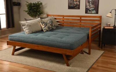 BoHo Daybed Barbados with Pop-Up Trundle and 2 Twin Futon Mattresses Linen Aqua