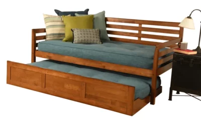 BoHo Daybed Barbados with Trundle Drawer and 2 Twin Futon Mattresses Linen Aqua