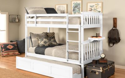 Claire Twin over Twin Bunk Bed with Trundle Bed and Side Tray White