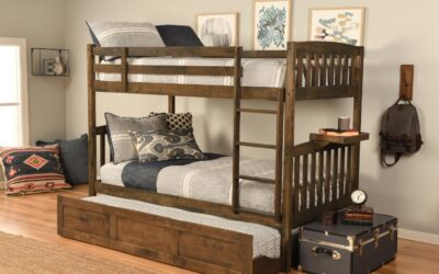Claire Twin over Twin Bunk Bed with Trundle Bed and Side Tray Rustic Walnut
