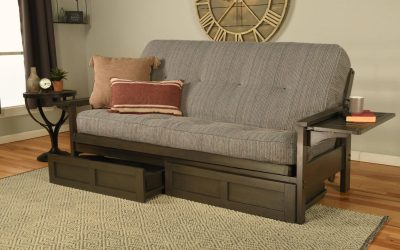 Alamosa Wood Futon frame with Mattress and Drawers Greystone Finish