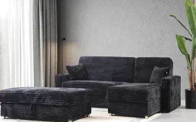 Soft Sectional Sleeper with Ottoman Black