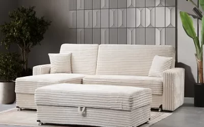 Soft Sectional Sleeper with Ottoman Cream