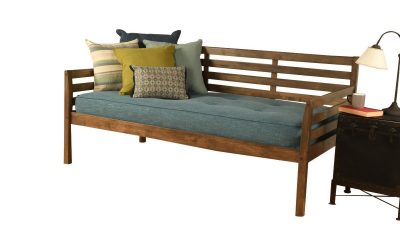 BoHo Daybed Rustic Walnut Finish with Linen Aqua Mattress