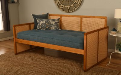 Abaco Daybed in Honey Finish with Linen Aqua Mattress