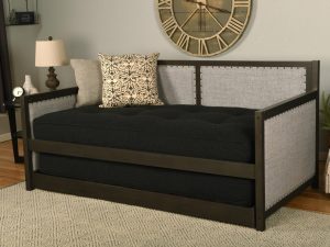 Sloane Daybed Graystone Finish with Pop-Up Trundle and 2 Twin Futon Mattresses Canton Black