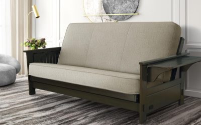 Jozie Full Wood Futon Frame in Graystone Finish with Futon Mattress in Natural
