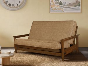 Emily Full Wood Futon Frame Brownstone Finish with Mattress in Taupestone