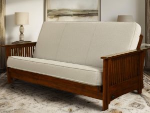 Alexa Full Wood Futon Frame Black Walnut Finish with Mattress in Shell