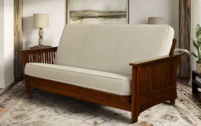 Alexa Full Wood Futon Frame Black Walnut Finish with Mattress in Shell